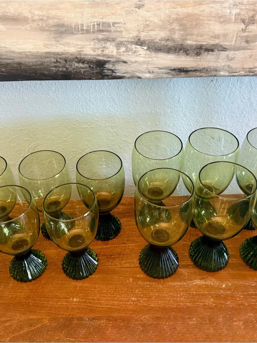 MCM Vintage Lenox Tempo Emerald Green Handblown Crystal Glasses - Set of 12